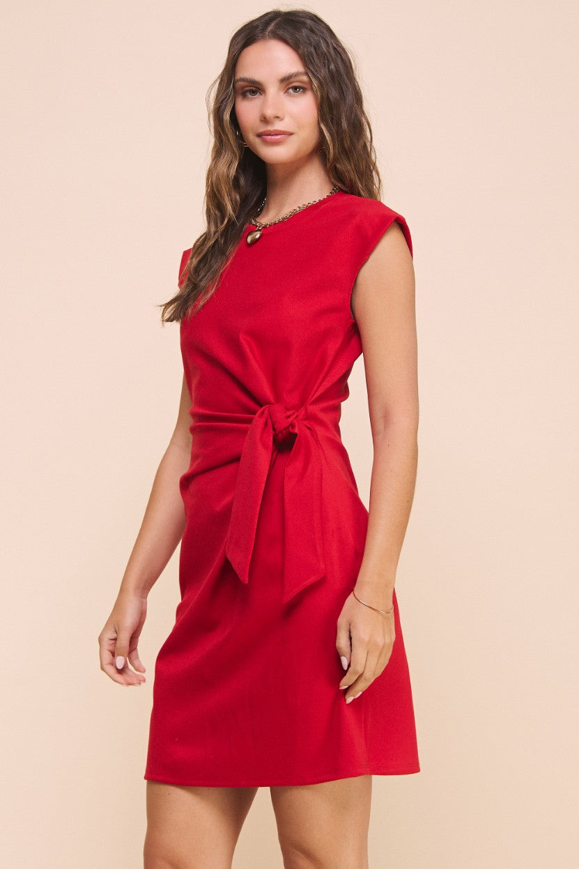 Phoebe Sleeveless Waist Tie Mini Dress Red