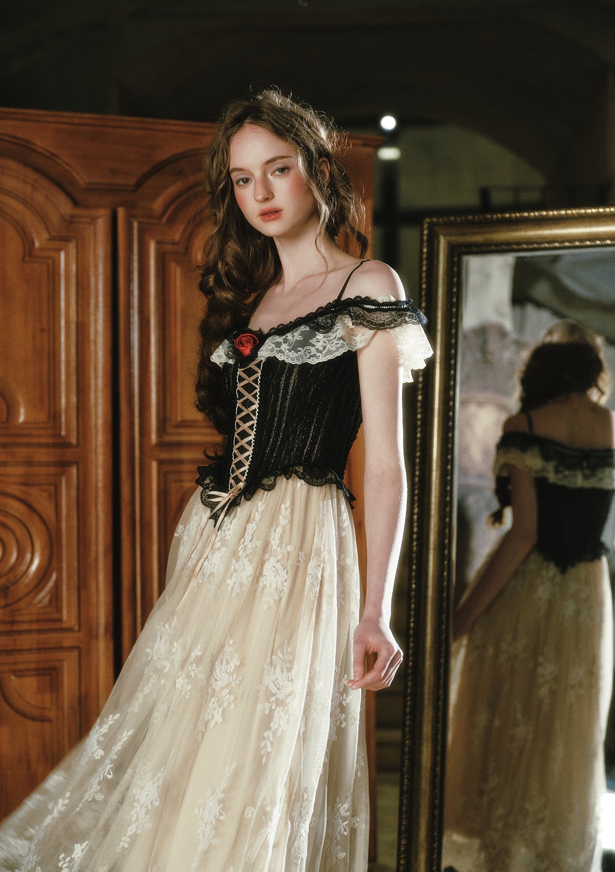 Midnight Crimson Rose Corset Dress