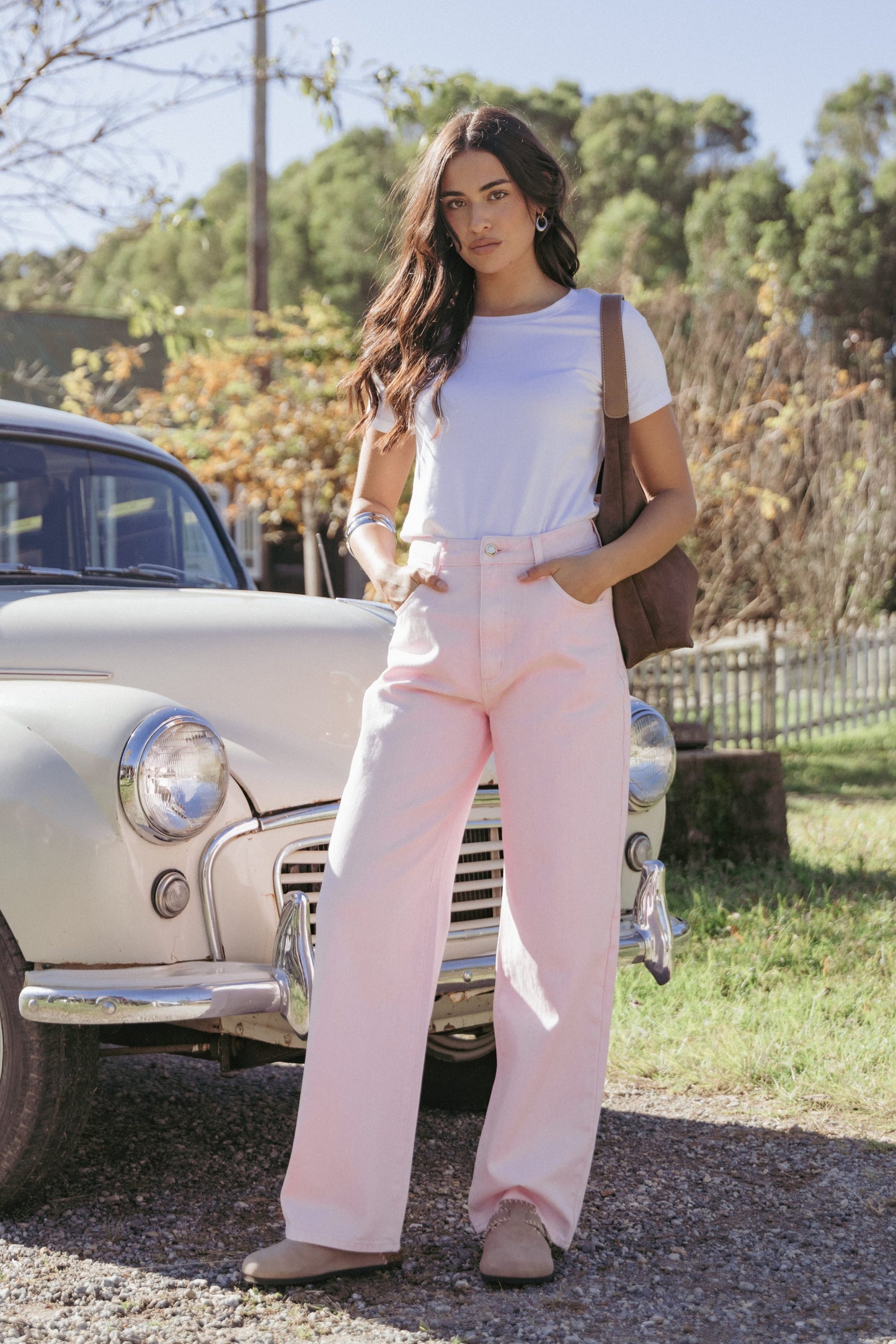 Ailis Wide Leg Jean - Dusty Pink