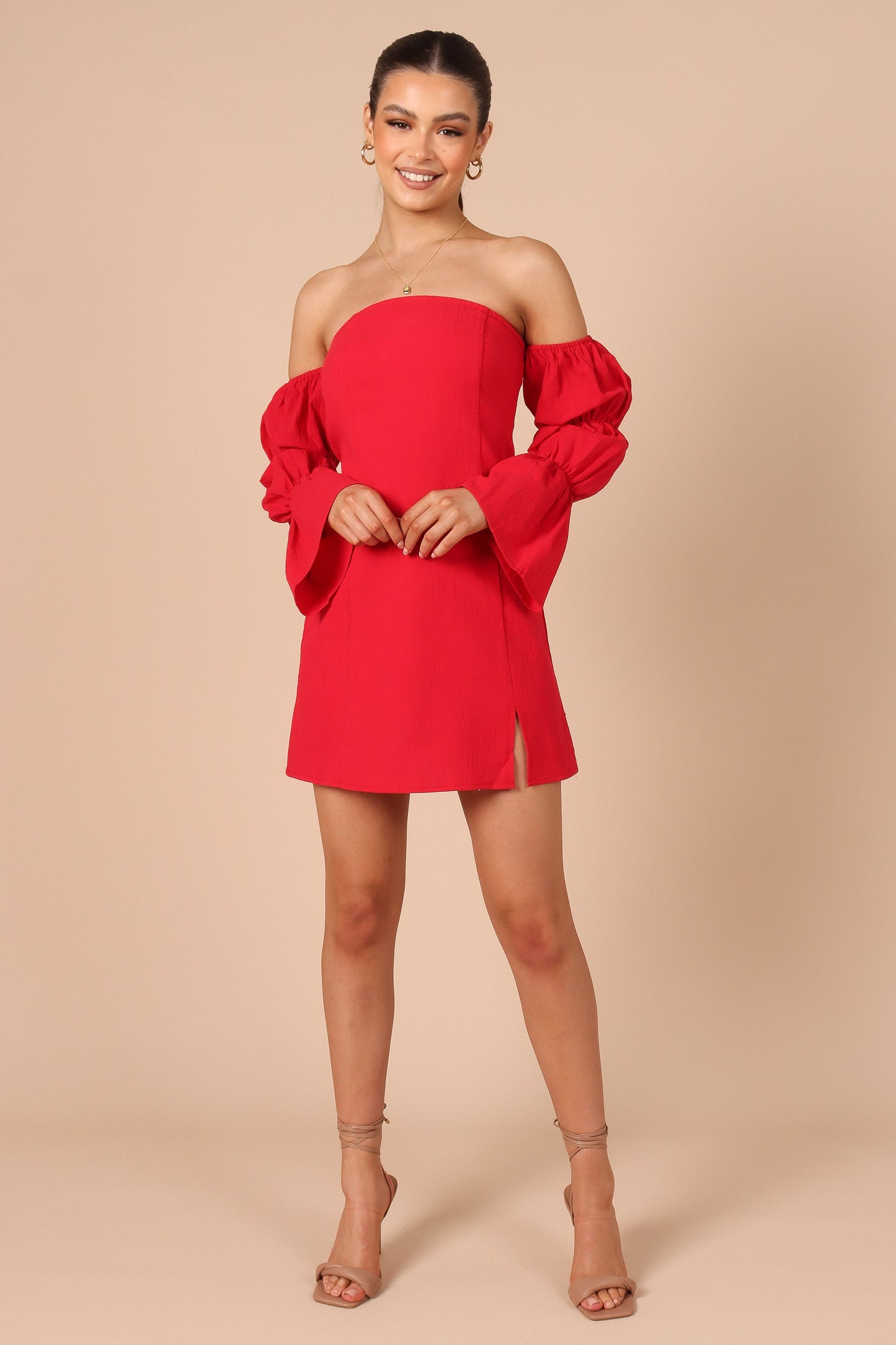 Cherese Puff Sleeve Mini Dress - Red