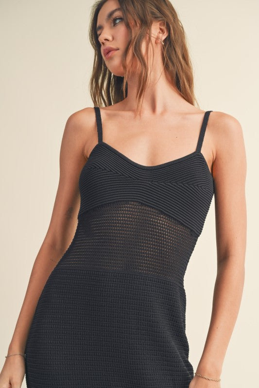 Brittany Sleeveless Crochet Knit Maxi Dress Black