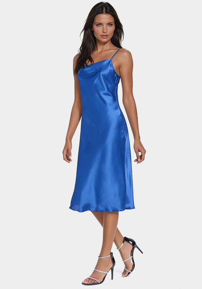 Satin Cowl Neck Slip Midi Dress