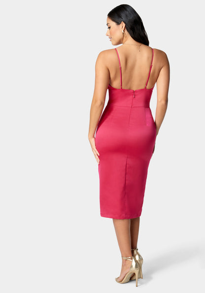 Satin Hi Slit Midi Dress