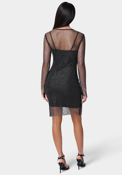 Diamante Crystal Mesh Mini Dress