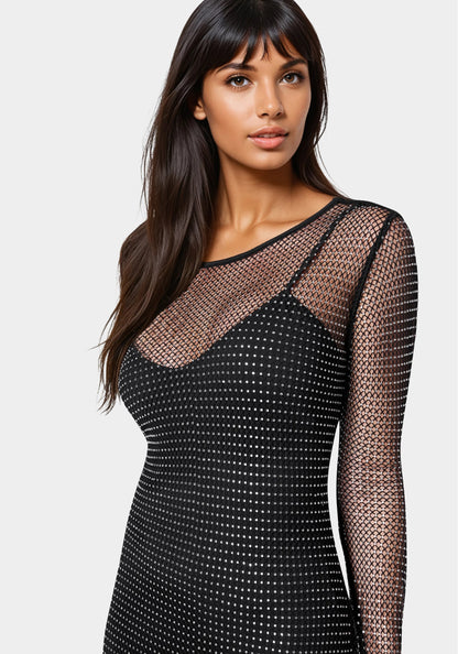 Diamante Crystal Mesh Mini Dress