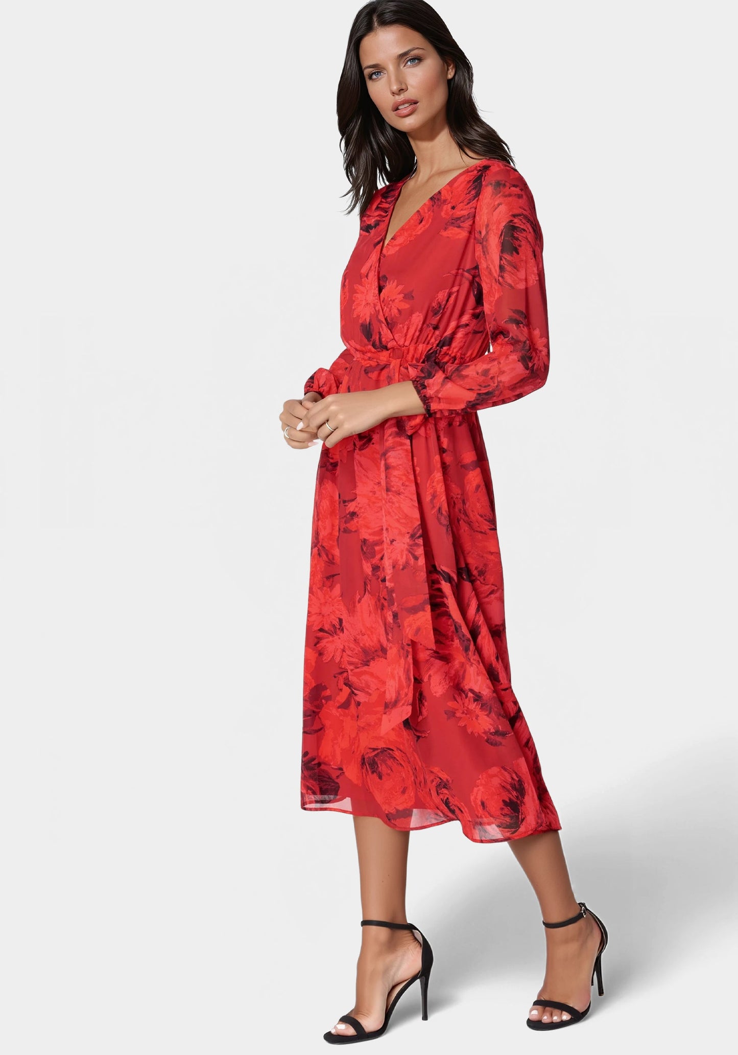 Printed Wrap Midi Dress