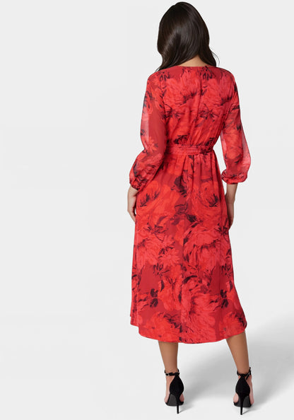 Printed Wrap Midi Dress