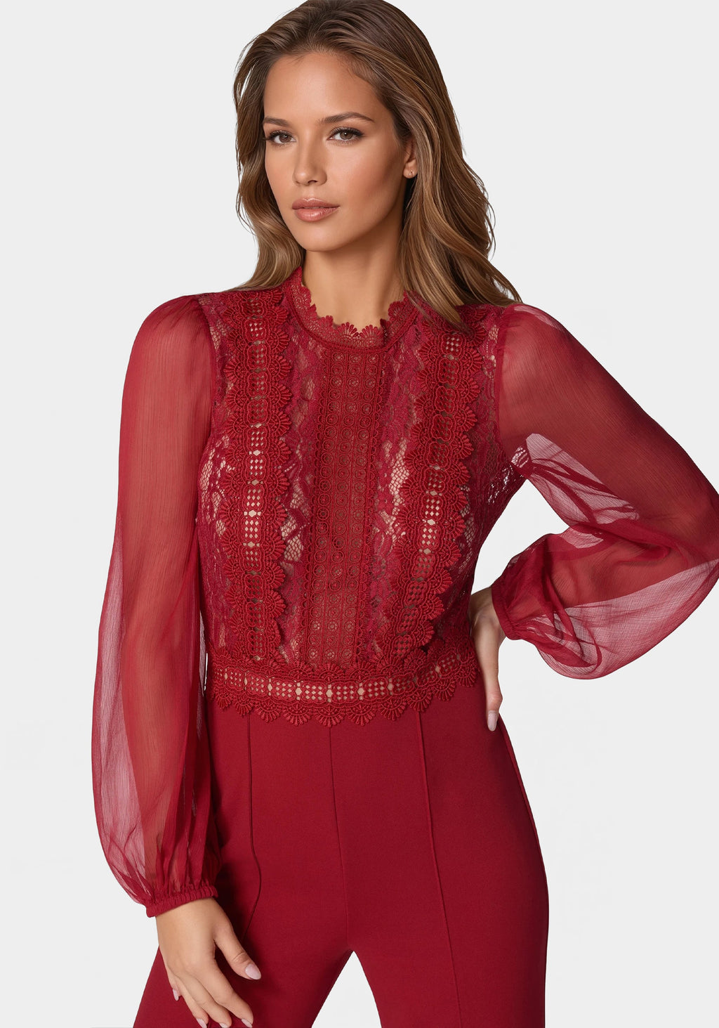 Lace Top Straight Leg Jumpsuit