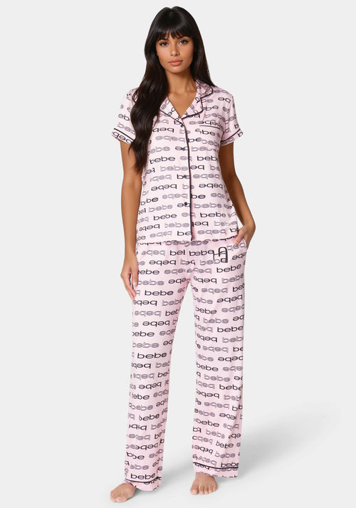 Printed Notch Collar Pant Set