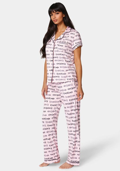 Printed Notch Collar Pant Set