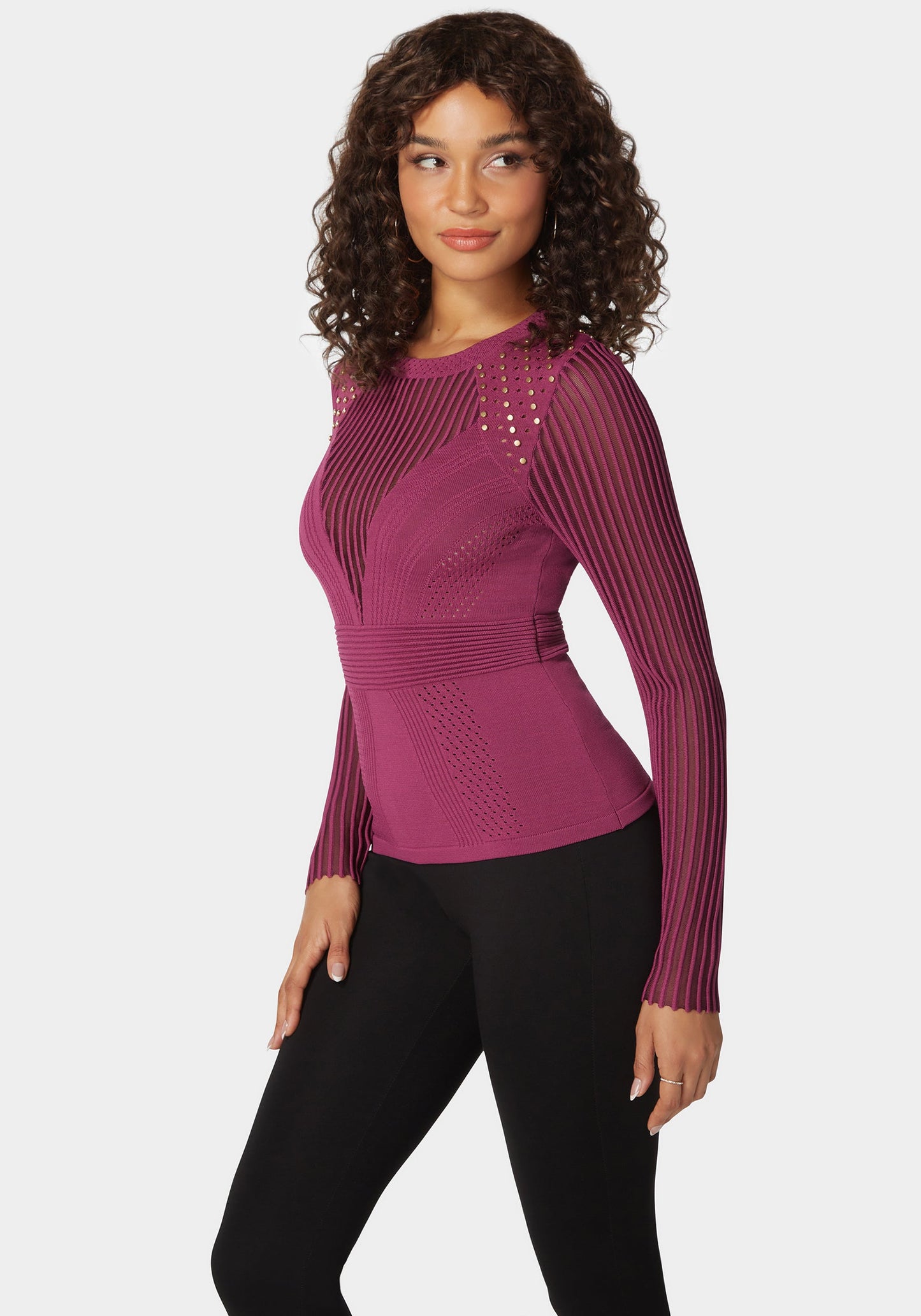 Stud Detail Shadow Stripe Sweater Top