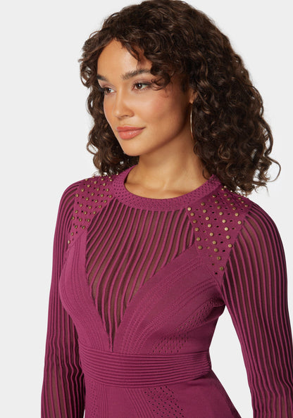 Stud Detail Shadow Stripe Sweater Top
