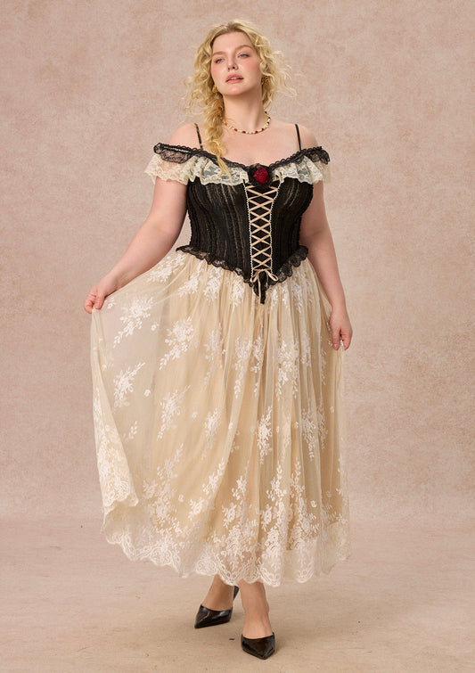 Curve&Plus Midnight Crimson Rose Corset Dress