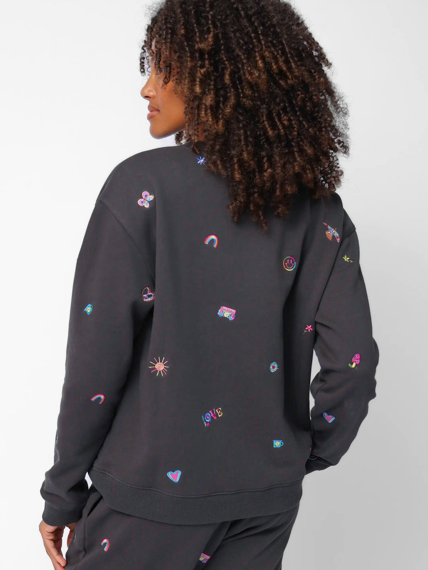 Fave Little Things Embroidered Sweatshirt - Charcoal Doodle