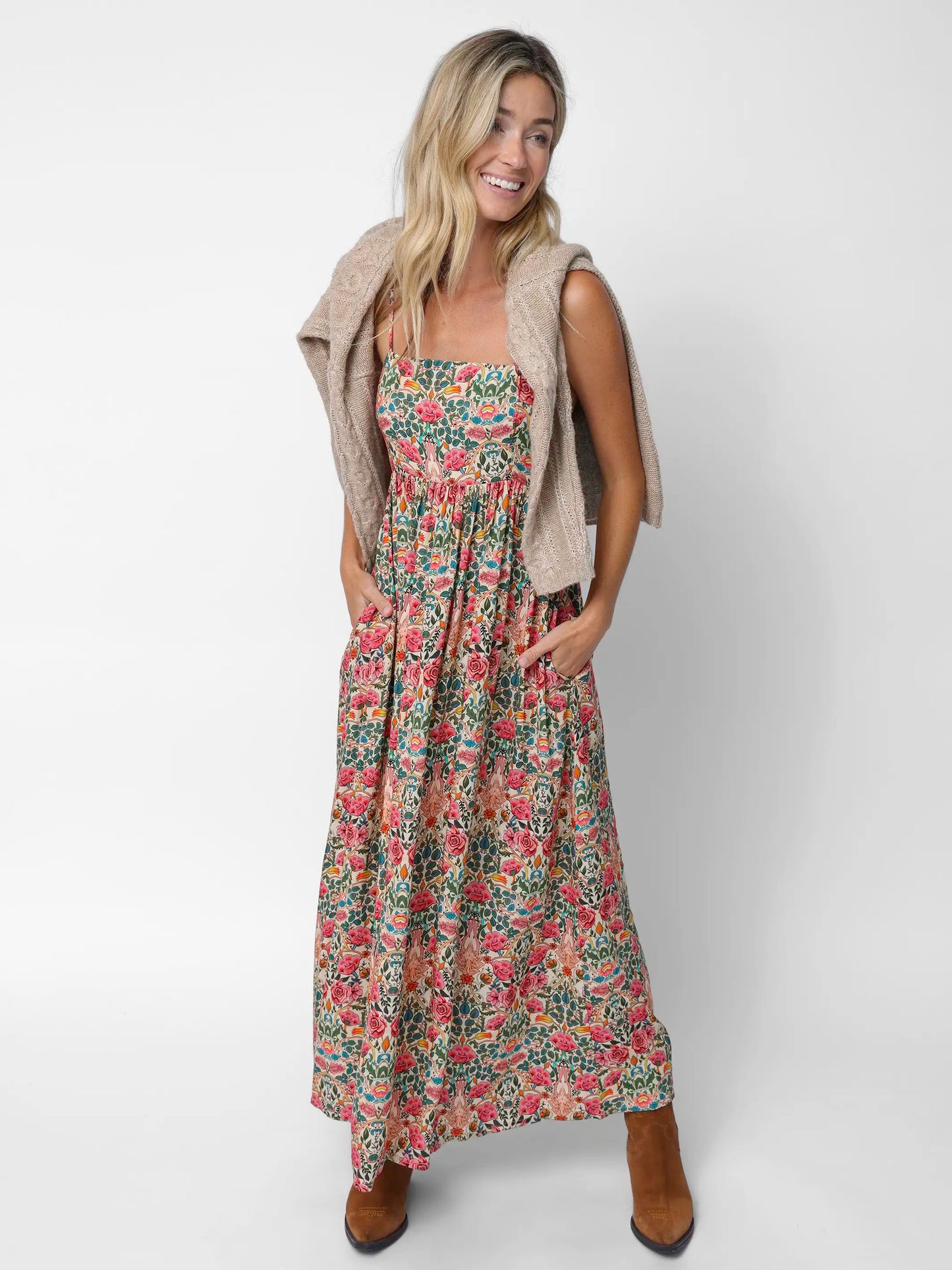 Bailey Maxi Dress - Cream Pink Rose