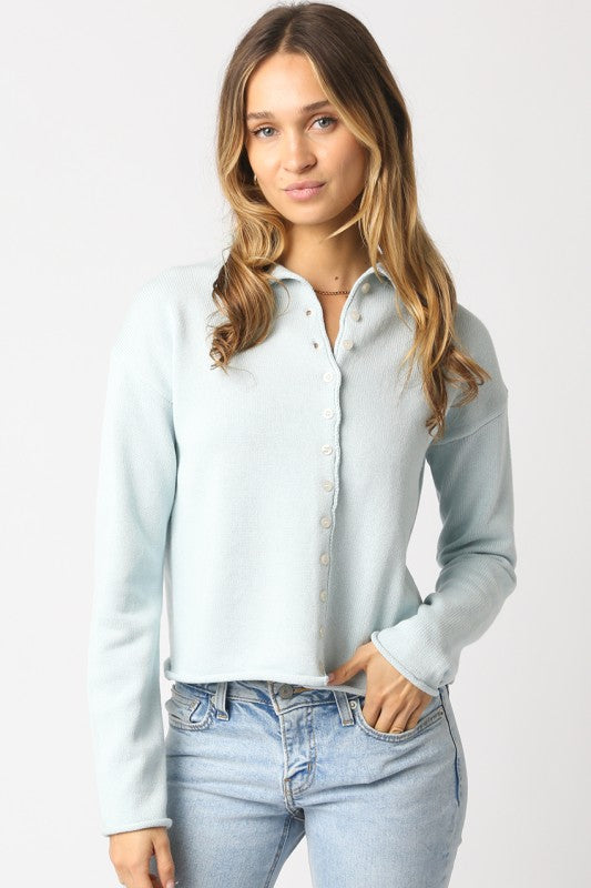 Michelle Long Sleeve Button Down Knit Cardigan Blue