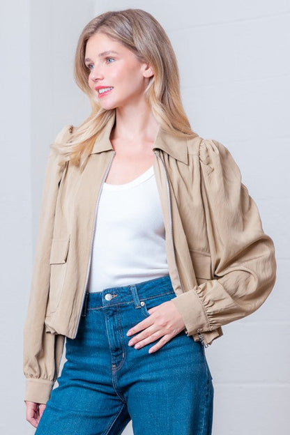 Aspen Long Sleeve Woven Jacket Taupe