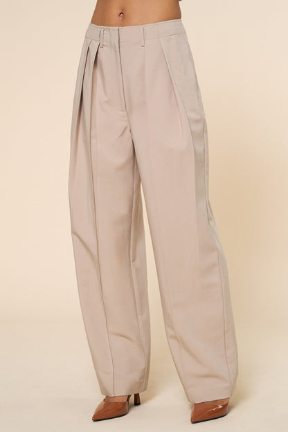 Maura High Waist Wide Leg Pleated Pants Taupe