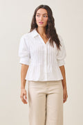 Waitlist 7/1 • Veda Short Puff Sleeve Button Down Pintuck Top Ivory