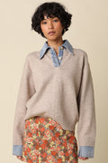 Waitlist 8/20 • Addy Long Sleeve Contrast Denim Knit Top Khaki