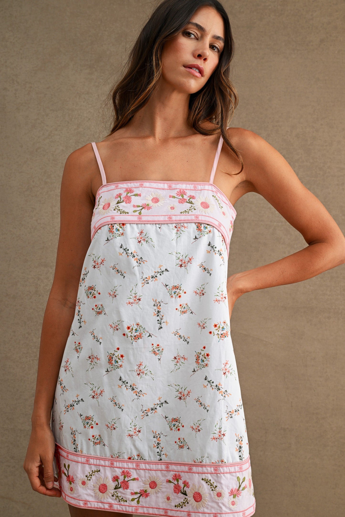 Ivanna Sleeveless Pretty Contrast Floral Print Mini Dress Pink