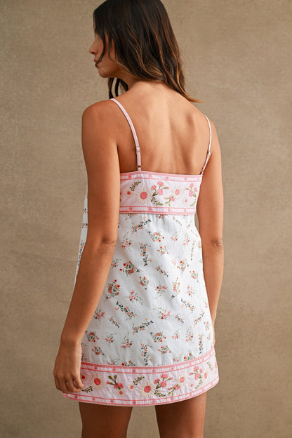 Ivanna Sleeveless Pretty Contrast Floral Print Mini Dress Pink