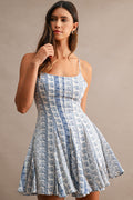 Hope Sleeveless Floral Paisley Print Mini Dress Blue