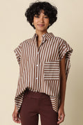 Waitlist 7/20 • Shelby Short Sleeve Button Down Stripe Print Top Brown