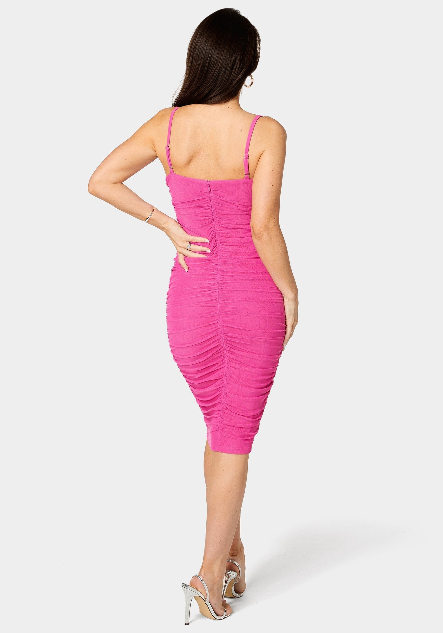 Ruched Mesh Midi Dress