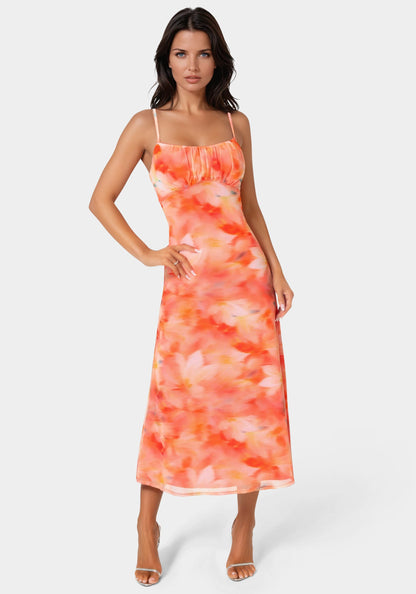 Powermesh Marble Shirred Bust A-Line Dress