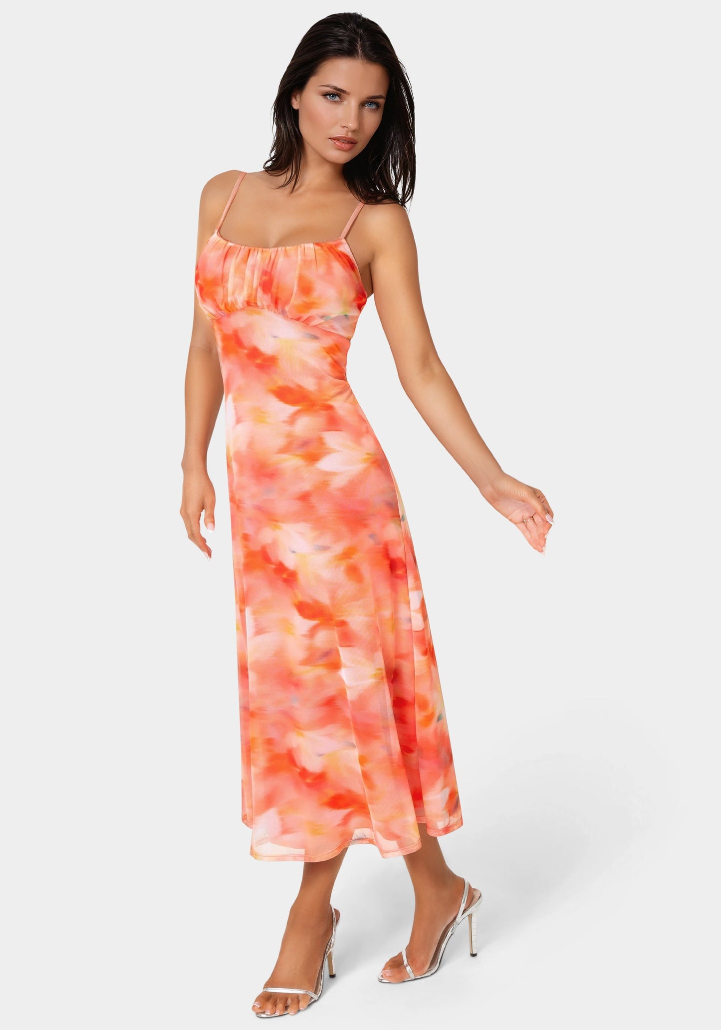Powermesh Marble Shirred Bust A-Line Dress