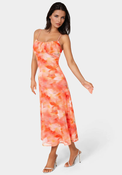 Powermesh Marble Shirred Bust A-Line Dress