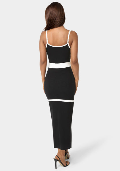 Rib V-Neck Bodycon Maxi Dress with Belt