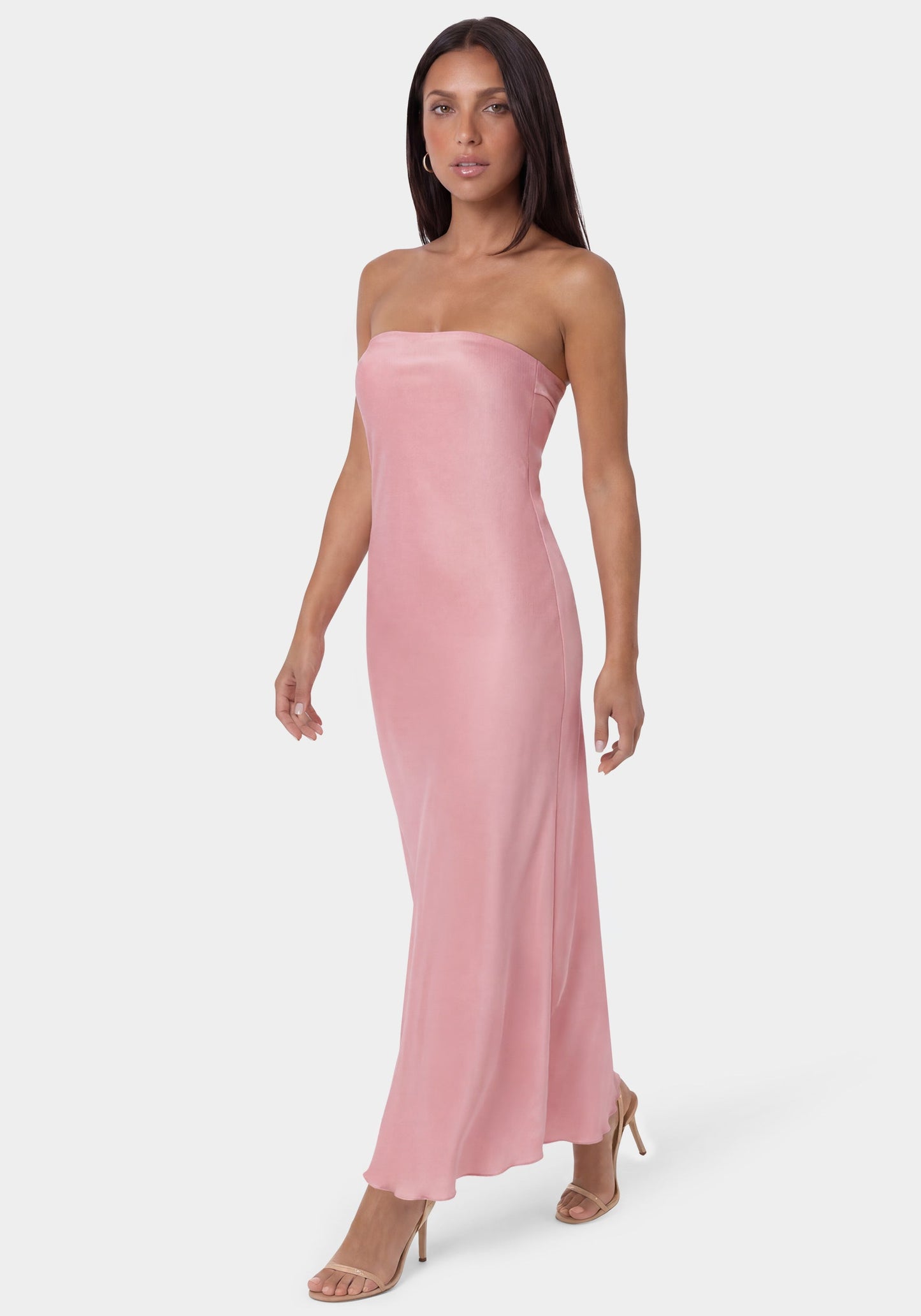 Crushed Satin Strapless Maxi Dress