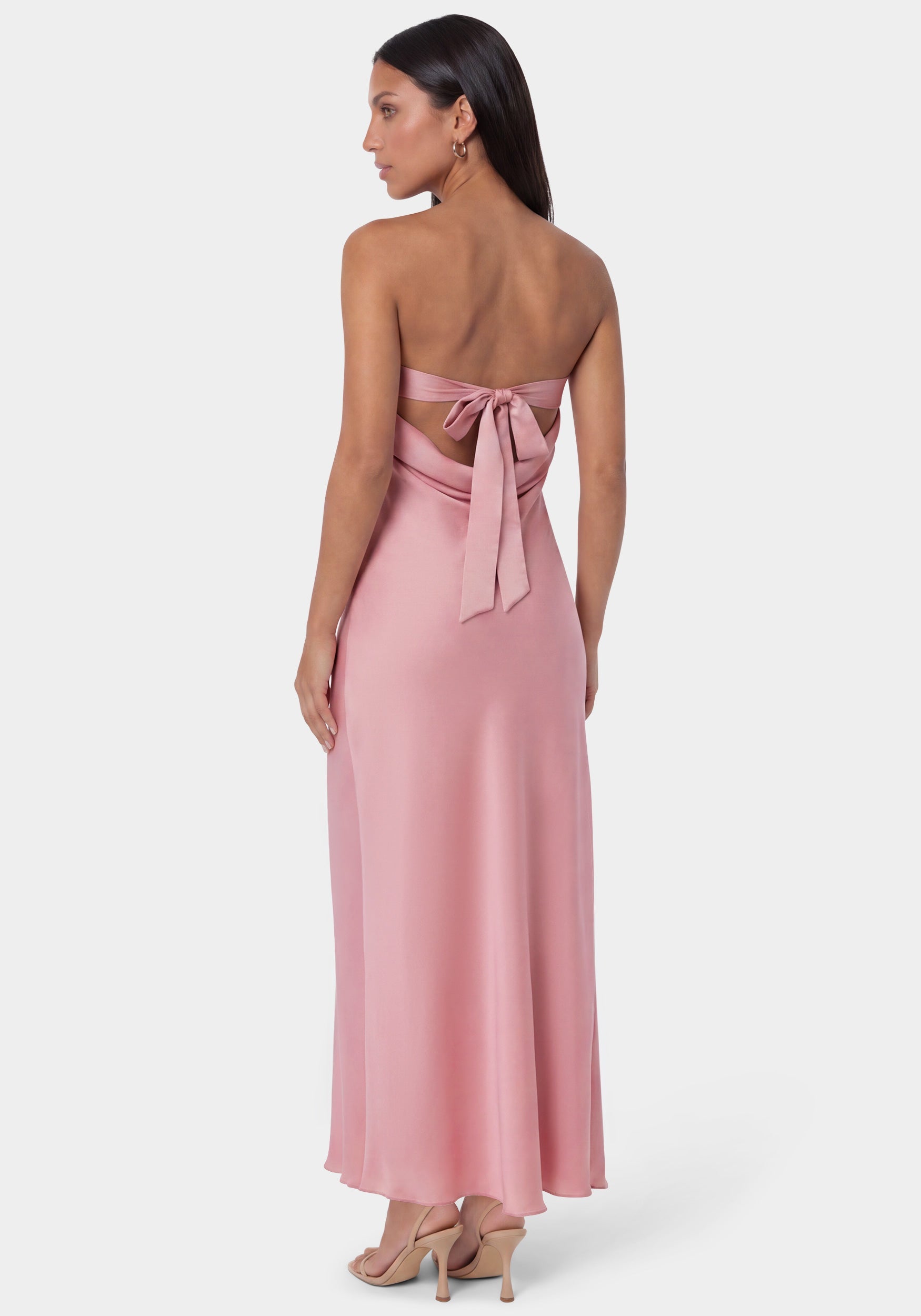 Crushed Satin Strapless Maxi Dress
