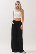 Paris Drawstring Linen Wide Leg Pants Black