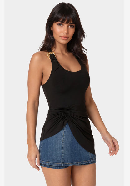 Gathered Tunic Halter Neck Knit Top