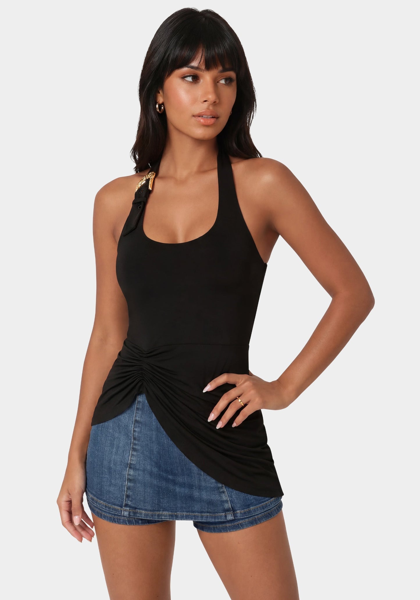 Gathered Tunic Halter Neck Knit Top
