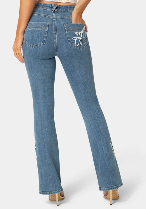 Natural Waist Embroidered Straight Leg Jeans