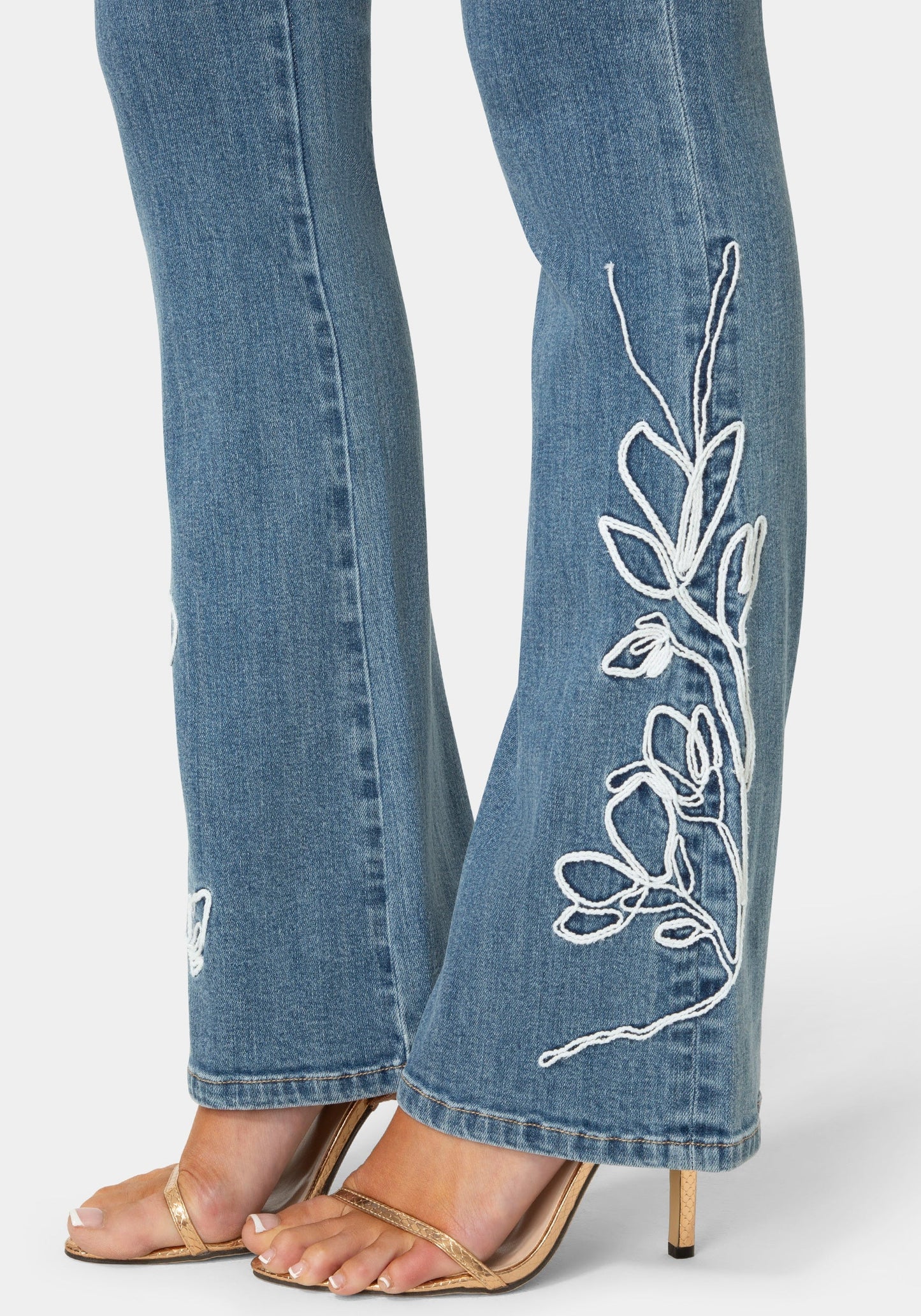 Natural Waist Embroidered Straight Leg Jeans