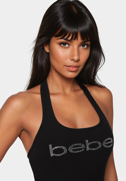Bebe Logo Halter Neck Rib Tank