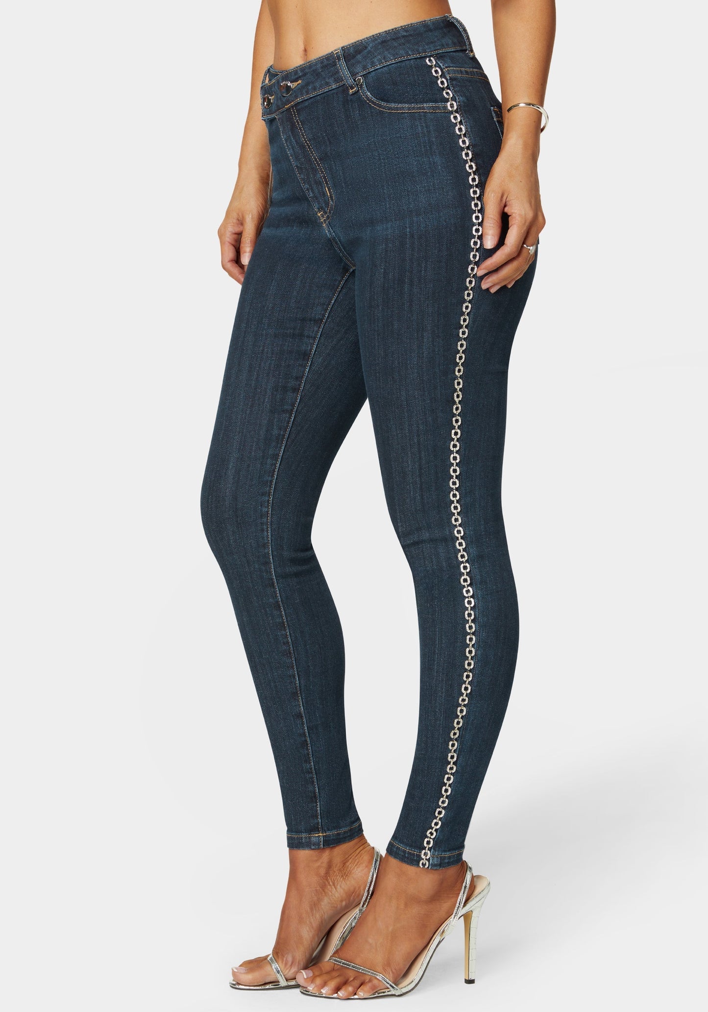 Natural Waist Chain Detail Skinny Leg Jeans