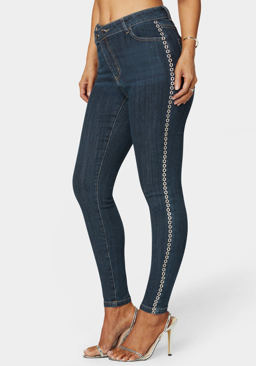 Natural Waist Chain Detail Skinny Leg Jeans