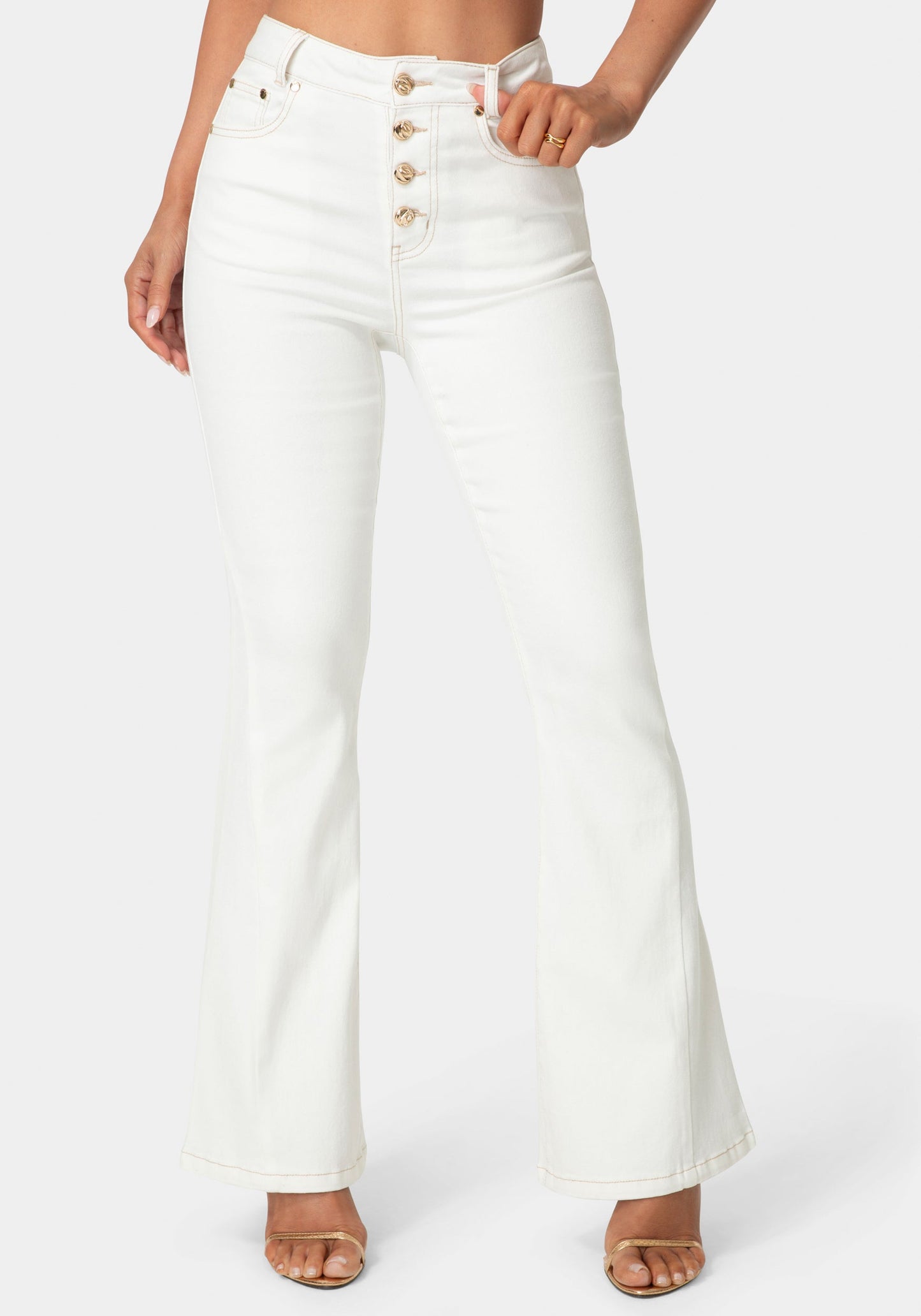 Natural Waist Flared White Jeans