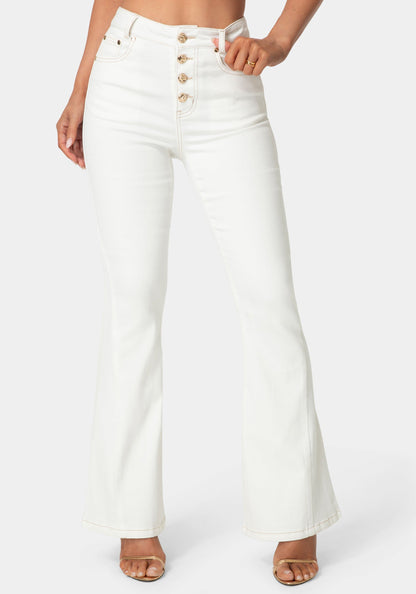 Natural Waist Flared White Jeans