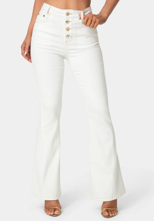 Natural Waist Flared White Jeans