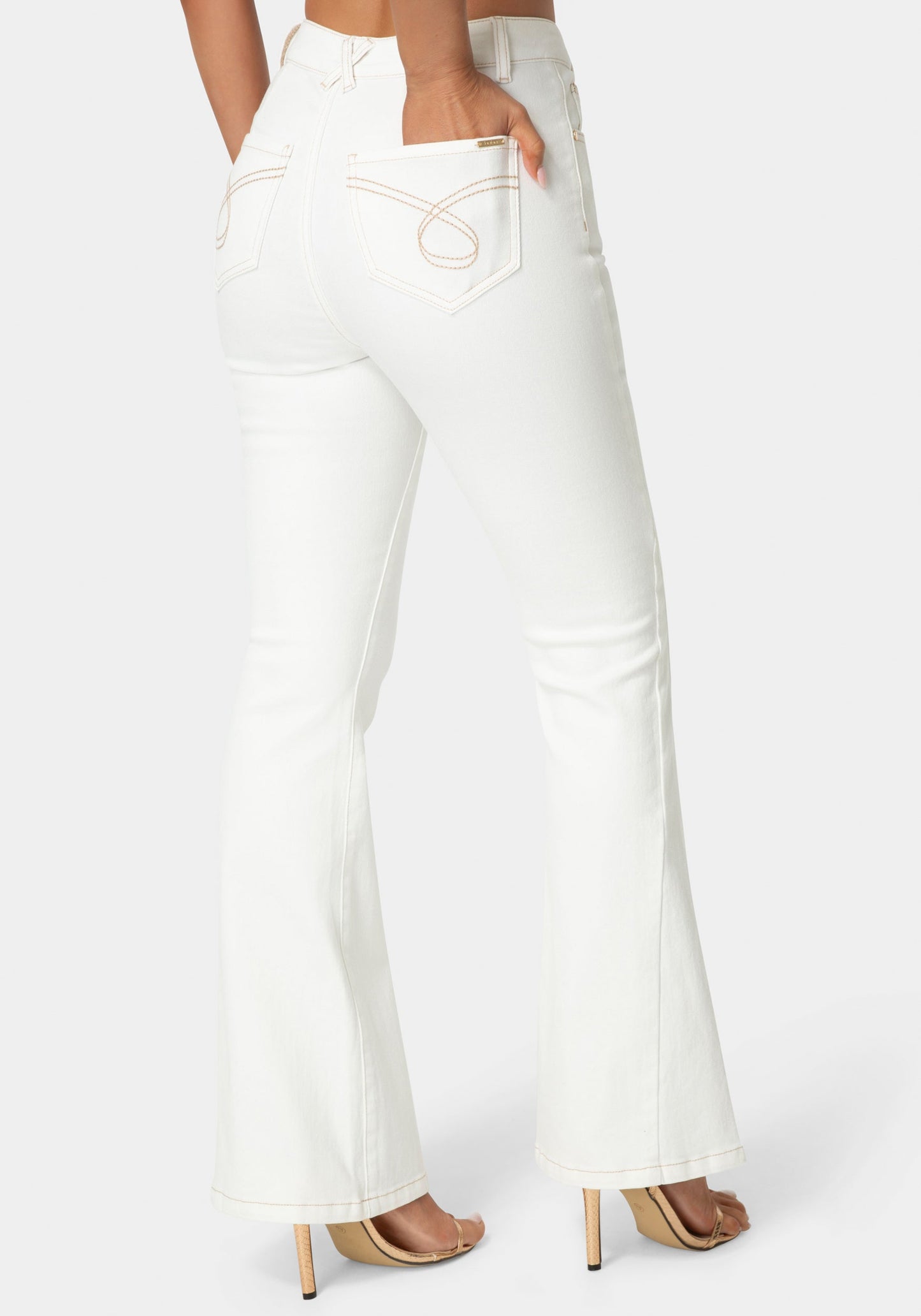 Natural Waist Flared White Jeans