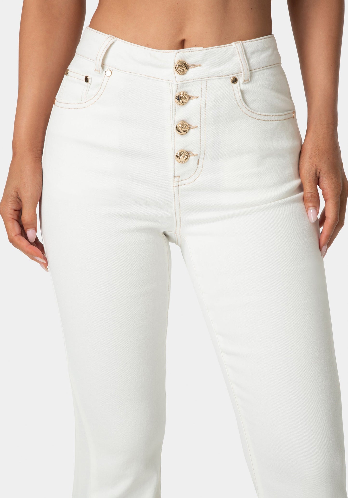 Natural Waist Flared White Jeans