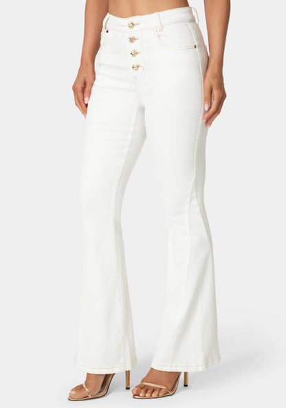 Natural Waist Flared White Jeans