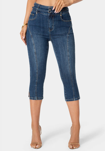 Double Belted Denim Capri